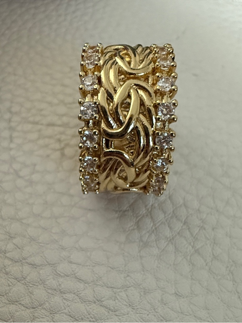 14K Gold-Filled Filigree Crystal Edge Wide Band Ring